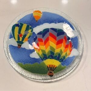Vintage Peggy Karr Fused Glass Hot Air Balloon Plate 7.75”